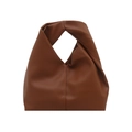 Brown pleated dumpling bag with unique knotted handle and minimalist soft leather design - Brown