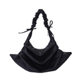 Bolso hobo negro plisado minimalista con detalle de lazo y acabado de piel rugosa - Negro