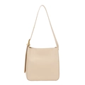 Minimalist beige leather bucket bag with adjustable shoulder strap and gold buckle - Beige