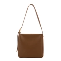 Classic brown leather bucket bag for women with gold buckle and adjustable shoulder strap - Brown