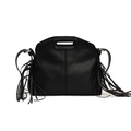 Black leather crossbody bag with long side tassels and rectangular top cutout handle - Black