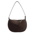 Retro dunkelbraune Hobo-Tasche aus Wildleder mit Halbmondform und Leder-Schultergurt - Braun