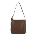 Minimalist large capacity dark brown crossbody bucket bag with adjustable gold buckle strap - Brown