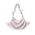 Elegante bolso bandolera plisado beige con detalles de lazos y asa fruncida - Blanco Roto