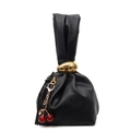Bolso de mano de cuero negro con hebilla dorada y colgante de cereza roja moda - Negro