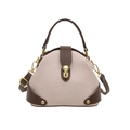 Bolso de cuero rosa con ribete marrón y hebilla dorada para mujer moderno - Rosa