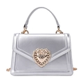 Sac bandoulière argenté brillant avec boucle cœur dorée et fine bandoulière chaîne - Argenté