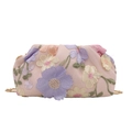 Clutch ricamata rosa chiaro con fiori di paillettes colorate e catena dorata - Rosa