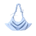 Bolso bandolera plisado azul claro con cordón ajustable de lazo y textura de lichi - Azul