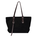 Minimalist black tote bag with contrast brown straps for autumn fashion commuting - Black