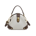 Bolso bandolera chic de cuero blanco y marrón con herrajes dorados y asa superior - Blanco