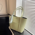 Green textured tote bag with checkerboard scarf and long straps for women's commuting - Green