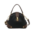 Classic black textured leather doctor bag with brown handles and golden turn-lock clasp - Black Coffee