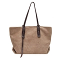 Brown faux suede tote bag with slim dark straps and large capacity commute design - Khaki