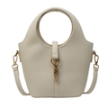 Chic beige lychee textured bucket bag with unique gold knot buckle and round handle - Off White