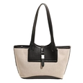 Borsa tote in tela a contrasto con finiture in pelle nera e fibbia in metallo argento - Nero (Crema/Nero Patchwork)