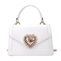 White patent leather shoulder bag with vintage heart-shaped pearl metal buckle - White