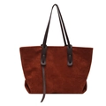 Minimalist red-brown suede tote bag with dark brown leather straps and simple design - Brown