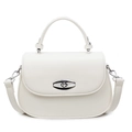 Minimalist white leather saddle bag for women with silver metal buckle and top handle - Off White