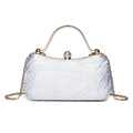Elegante pochette da sera bianca con tessuto a onde e manico dorato con strass - Argento