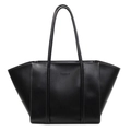 Black winged leather tote bag with white contrast stitching and long handles - Black