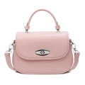 Minimalist light pink saddle bag with silver twist lock and smooth faux leather finish - Pink