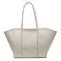 Minimalist cream white tote bag with embossed Fashion lettering and spacious design - White