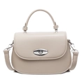 Minimalist creamy white saddle bag with silver twist lock and round top handle - Beige