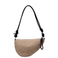 Borsa a sella in pelle scamosciata kaki con tracolla in corda nera e nodi intrecciati - Beige (1)