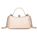 Borsa da sera ricamata rosa con manico in strass dorati e tracolla a catena - Rosa