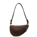 Borsa a mezzaluna in camoscio testa di moro con tracolla a nodo stile minimal - Marrone Scuro (2)