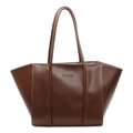 Vintage brown leather tote bag with FASHION lettering and white stitching detail - Brown