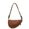 Borsa a sella marrone in camoscio con tracolle annodate e design retrò minimalista - Marrone (3)