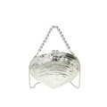 Pochette coquillage en acrylique argenté avec poignée perlée et bandoulière métal - Argent