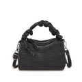 Borsa a spalla in denim grigio scuro con manico arricciato e doppia cerniera lampo - Nero