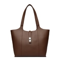 Classic dark brown lychee textured leather tote bag with silver twist lock and dual straps - Gray