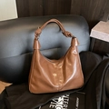 Sac fourre-tout vintage en cuir verni caramel avec détail de poignée nouée - Brun Sans Pendentif