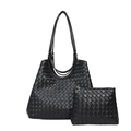 Klassische schwarze gewebte Einkaufstasche und passende Clutch aus Ledergeflecht - Schwarz