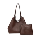 Dunkelbraune geflochtene Shopper-Tasche im Set mit passender Innentasche und langen Riemen - Braun
