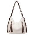 Minimalist cream white large capacity tote bag with dark brown straps and fringe zippers - Off White