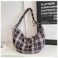 Chic plaid crossbody cloud bag with a ruched scrunchie strap and bow in soft pink and grey - Purple