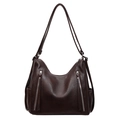 Dark brown high-capacity hobo bag with front zippers and multi-way shoulder straps - Brown
