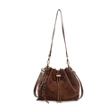 Sac seau vintage en cuir givré marron avec cordon de serrage et détails de chaîne dorée - Marron
