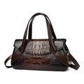 Borsa a mano da donna marrone scuro con trama a coccodrillo lucida e doppi manici - Marrone