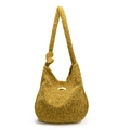 Retro mustard yellow faux shearling shoulder bag with a minimalist half-moon shape - Yellow