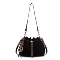 Sac seau vintage en velours noir avec cordon chaîne dorée et pendentif rétro rond - Noir