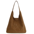 Borsa tote marrone opaca minimalista con grande capacità e il logo Rona & Luxury stampato - Marrone Giallastro