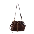 Sac seau rétro en daim marron foncé avec cordon de serrage et bandoulière réglable - Marron
