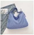 Blue and white gingham checkered crossbody bag with stylish scrunchie strap design - Blue White Plaid