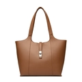 Dark brown lychee pattern leather tote bag with silver metal twist lock and dual straps - Yellow